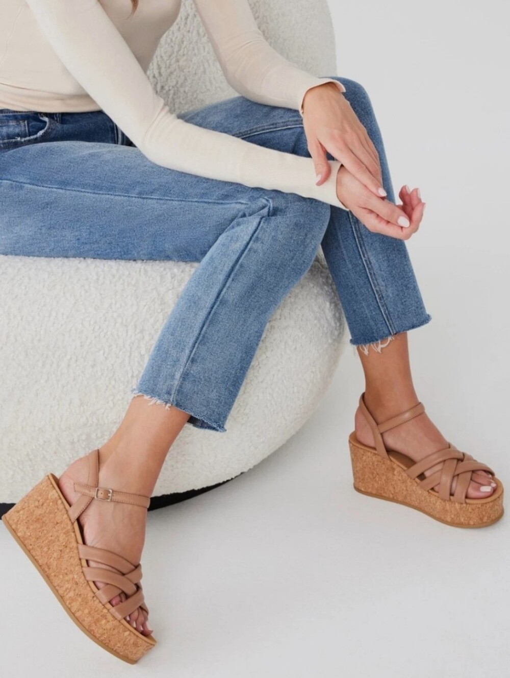 New w/Box Anne Klein Vinette Vegan Leather Strappy Cork Wedge Platform Sandals